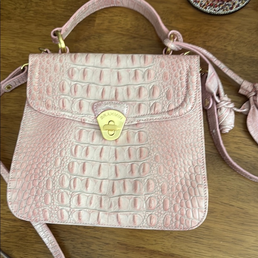 Brahmin Blush Croc-Embossed Satchel